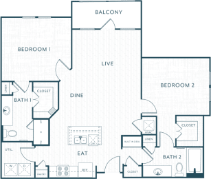 2 beds, 2 baths, 1,204 sqft, $1,798