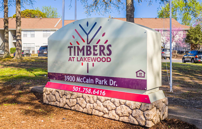 the sign for timbers at lakewood at mccain park dr