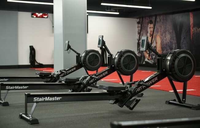 a pair of weights rack in a gym