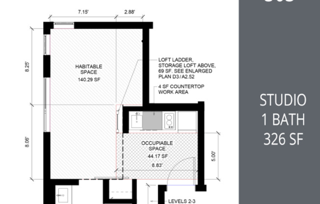 Studio, 1 bath, 325 sqft, $1,220, Unit 203