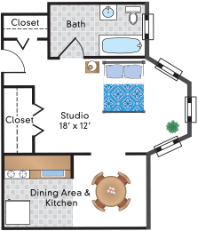 Studio, 1 bath, 506 sqft, $1,799