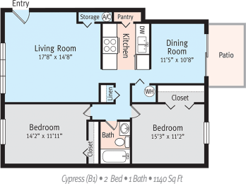 2 beds, 1 bath, 1,140 sqft, $1,355