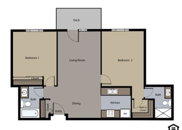 2 beds, 2 baths, 983 sqft, $1,383
