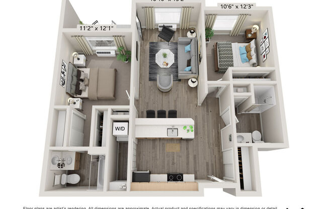 2 beds, 2 baths, 873 sqft, $2,115