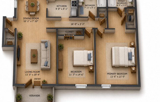 2 beds, 2 baths, 1,024 sqft, $989, Unit 702-01