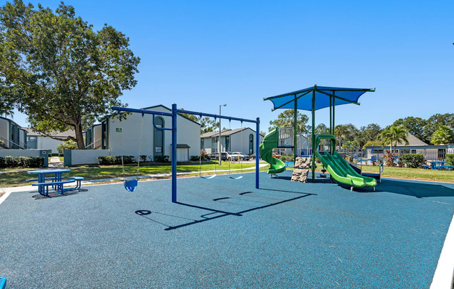 Community playground with slides and swings at Oasis at Bayside in Largo, FL.