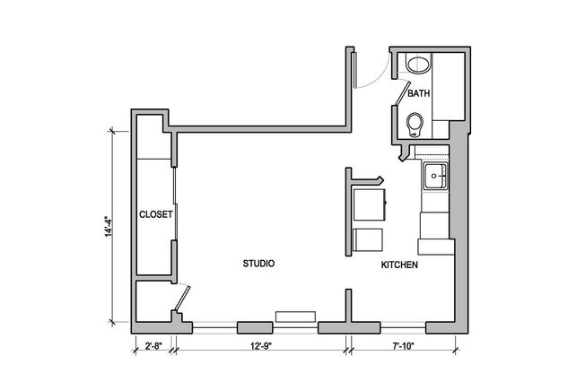 Studio, 1 bath, 510 sqft, $1,675, Unit Unit 203