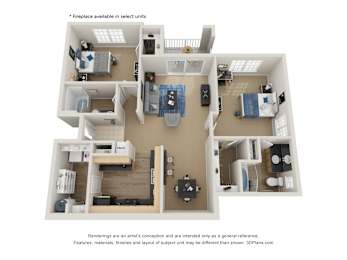 2 beds, 2 baths, 1,232 sqft, $1,429