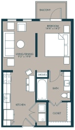 Studio, 1 bath, 600 sqft, $1,137