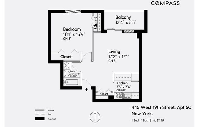 1 bed, 1 bath, 550 sqft, $5,900, Unit 5C