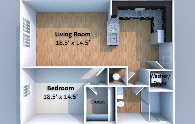 1 bed, 1 bath, 592 sqft, $1,300