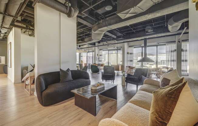 Expansive Lounge with couches chairs and a coffee table