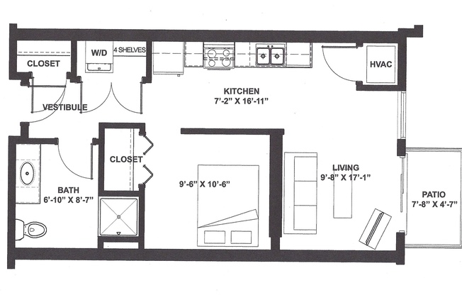 Studio, 1 bath, 531 sqft, $1,492, Unit 511