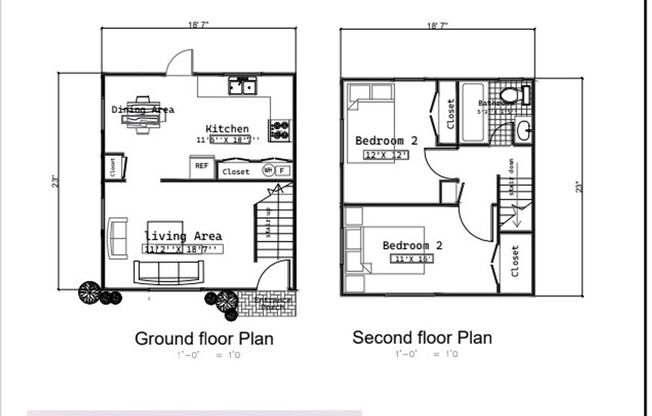 2 beds, 1 bath, $810, Unit C