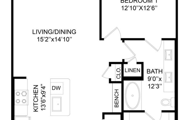 1 bed, 1 bath, 848 sqft, $1,510