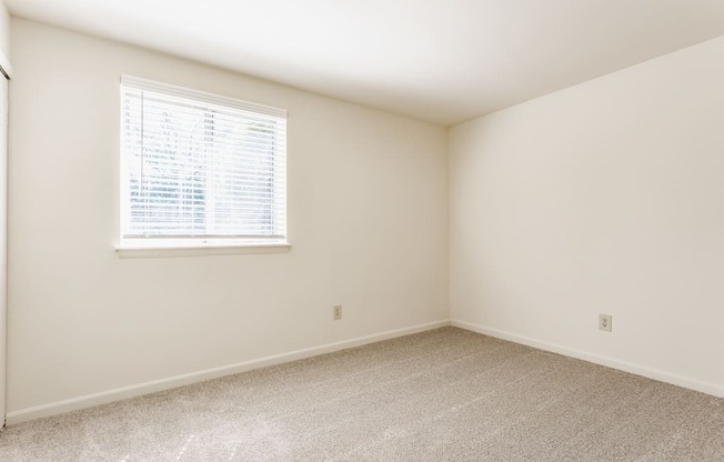 A room with a window and carpeted floor