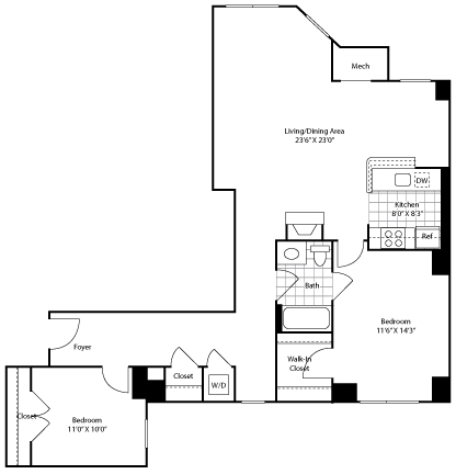 2 beds, 1 bath, 1,150 sqft, $3,876, Unit 0602