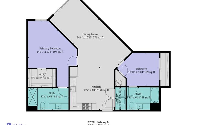 1 bed, 2 baths, 1,090 sqft, $2,250, Unit 524