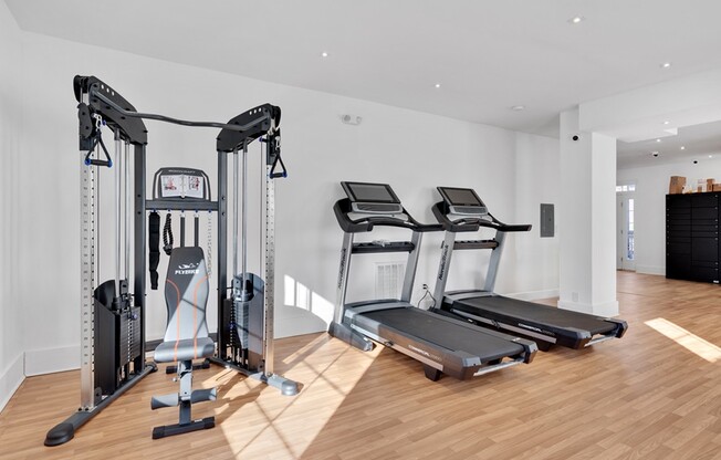 Elevate your fitness routine at Icon Downtown Durham. Our state-of-the-art gym features modern equipment and ample natural light, creating the perfect atmosphere for your workouts. Ready to boost your lifestyle? Schedule a tour today!