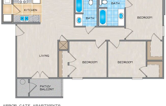 3 beds, 2 baths, 1,087 sqft, $1,480, Unit 195B