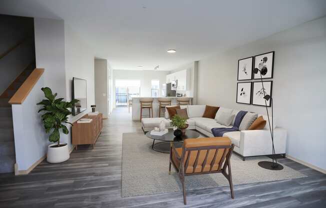 a living room with a couch and a table