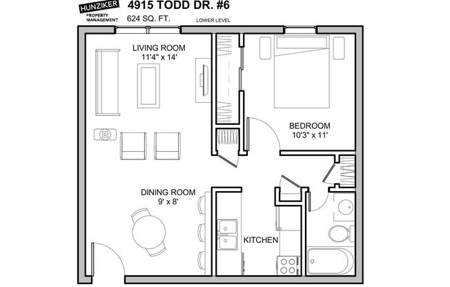 1 bed, 1 bath, 624 sqft, $805, Unit 6