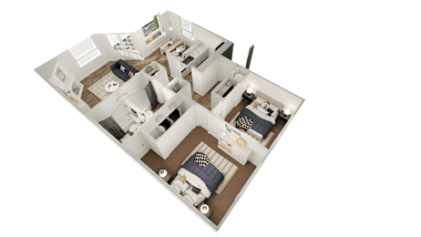 a 3d floor plan of a house