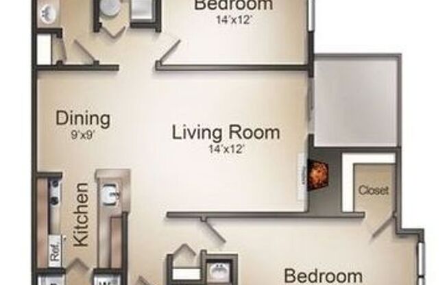 2 beds, 2 baths, 882 sqft, $1,420, Unit 5824D5
