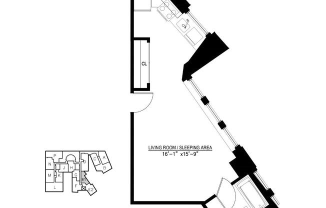 Studio, 1 bath, 448 sqft, $3,800, Unit 10E1