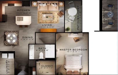 1 bed, 1 bath, 835 sqft, $1,305