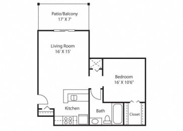 1 bed, 1 bath, 584 sqft, $973