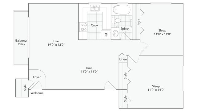 2 beds, 1 bath, 1,103 sqft, $1,960