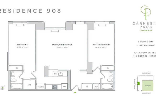 2 beds, 2 baths, 1,240 sqft, $9,995, Unit 908