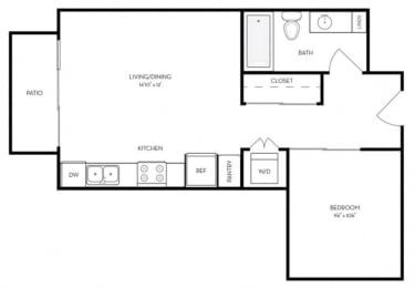 Studio, 1 bath, 523 sqft, $1,662