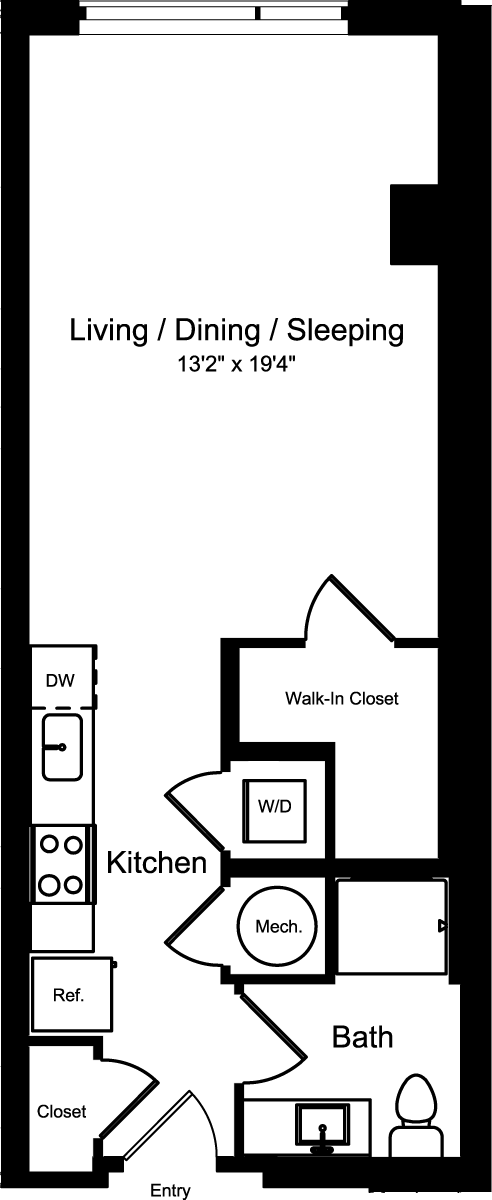 Studio, 1 bath, 543 sqft, $2,188