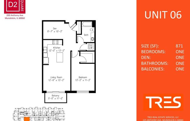 1 bed, 1 bath, 871 sqft, $1,950, Unit 406