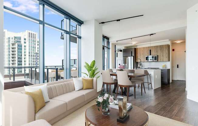 a living room with a couch and a table at Cassidy on Canal, Chicago, IL