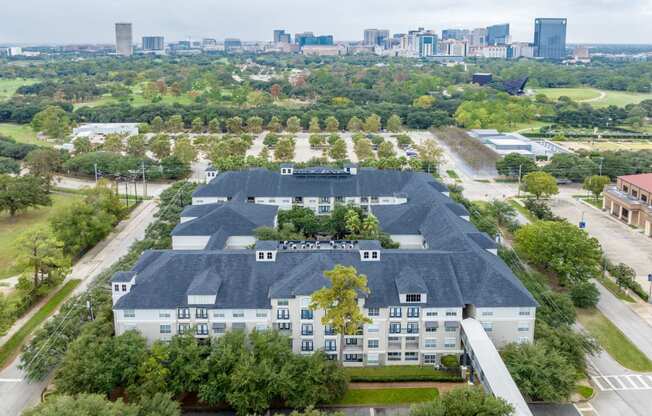 aerial view of The Plaza Museum District luxury Houston apartments