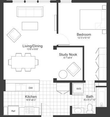 1 bed, 1 bath, 787 sqft, $3,200, Unit 206