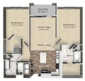 2 beds, 2 baths, 1,097 sqft, $2,007