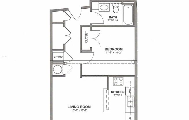 1 bed, 1 bath, 615 sqft, $1,095, Unit 122