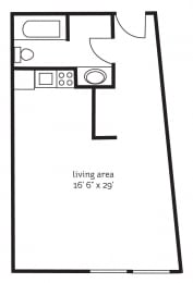 Studio, 1 bath, 470 sqft, $1,157