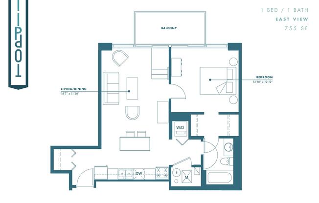 1 bed, 1 bath, 715 sqft, $1,390, Unit 407