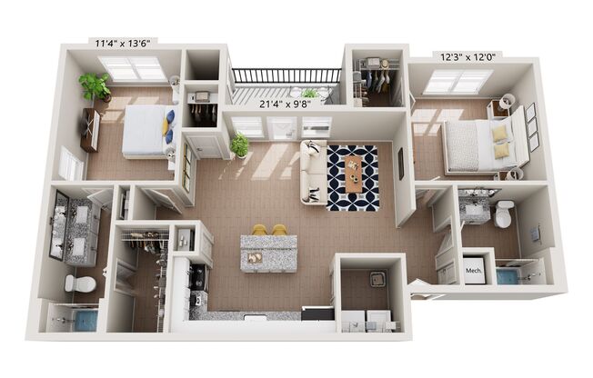 2 beds, 2 baths, 1,077 sqft, $1,999, Unit 5104-208