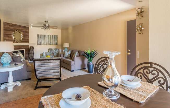 Arboretum living room with ceiling fan