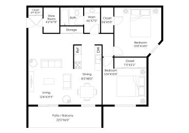 2 beds, 1 bath, 981 sqft, $1,550