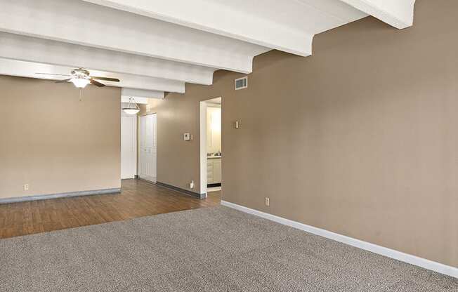 connected living and dining area in apartment