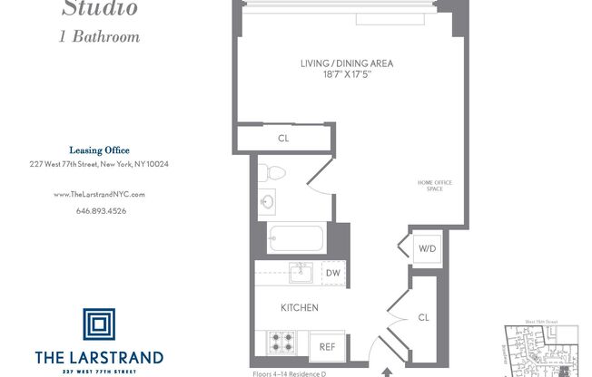 Studio, 1 bath, 540 sqft, $4,975, Unit 4D