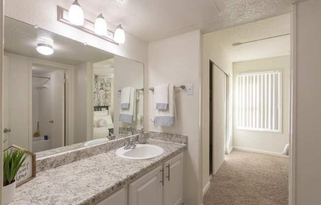 This is a photo of the bathroom in the 472 square foot 1 bedroom, 1 bath apartment at Princeton Court Apartments in the Vickery Meadow neighborhood of Dallas, Texas.