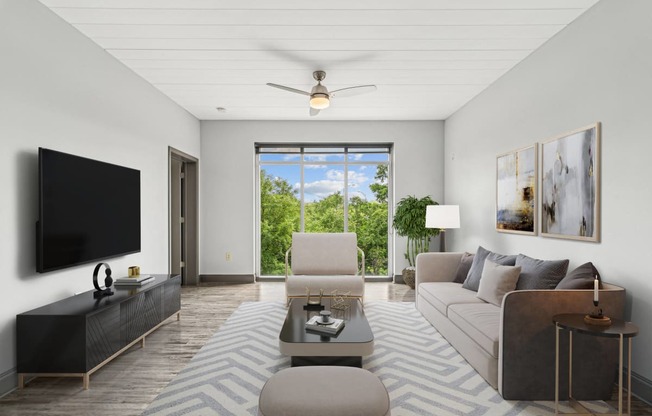 a living room with a couch and a coffee table